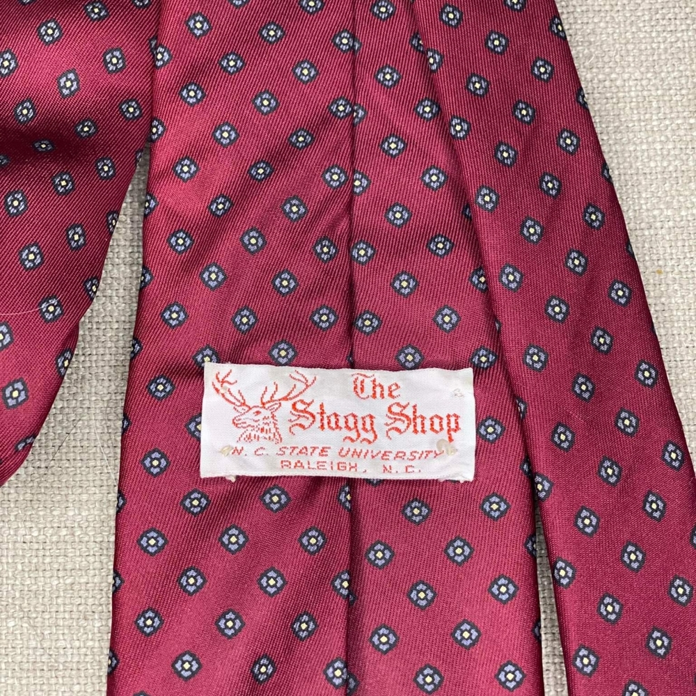 Vintage NCSU Stagg Shop 100% Silk Red Geometric Necktie